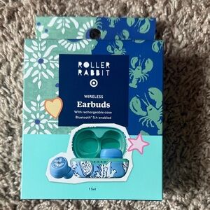 Roller Rabbit Floral Wireless Earbuds in Teal & Blue
